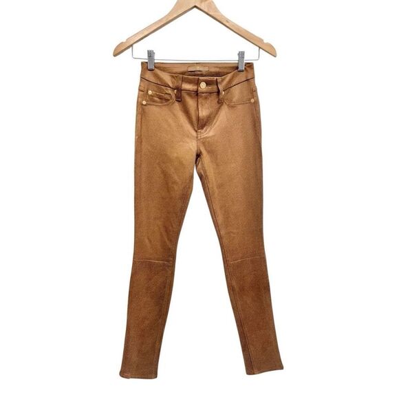 7 For All Mankind Skinny Ankle Pants Size 24 Womens Tan Faux Leather NEW - Picture 1 of 9